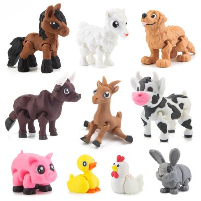 10 Pack 3D Printed Farm Animals Figurines, Realistic Cute 3D Printed Animal Toys for Kids Articulated Flexible Fidget Toys for Party Favors Birthday Gift Classroom Rewards Home Office Desk Decor