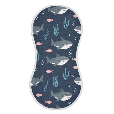WIFIU Sharks Fish Seaweed Bubbles Ocean Baby Muslin Burp Cloths for Newborn Boys Girls, 4 Layer Cotton Soft Absorbent Baby Burping Washcloths 2 Pack