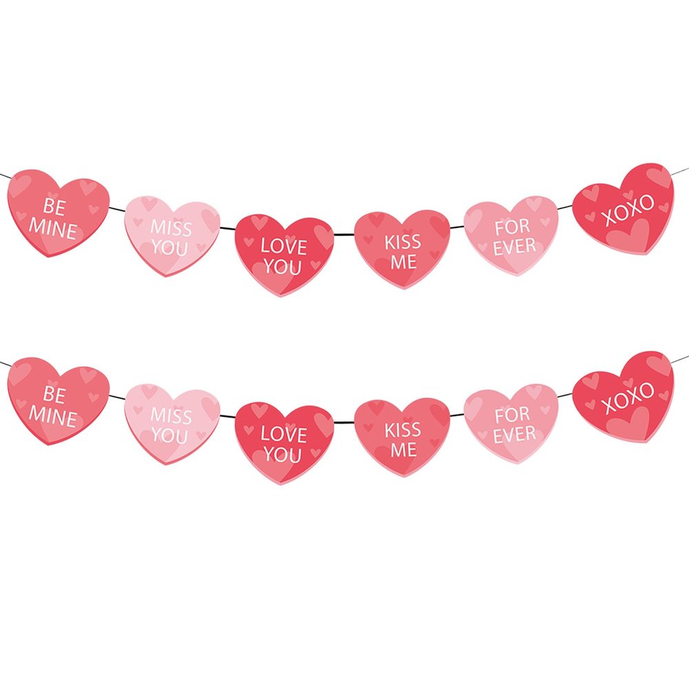 2 Pack Red Heart Banner Garland Valentines Day Decorations Hanging Valentine's Day Banners for Wall, for Pre-Strung Romantic Heart Bunting for Anniversary Wedding Engagement Party Decorations Supplies