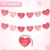 2 Pack Red Heart Banner Garland Valentines Day Decorations Hanging Valentine's Day Banners for Wall, for Pre-Strung Romantic Heart Bunting for Anniversary Wedding Engagement Party Decorations Supplies view 2