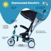 BABY JOY Kids Tricycle, 8-in-1 Folding Toddler Trike w/Push Handle, Removable & Adjustable Canopy, 5-Point Safety Harness, Rotatable Seat & Storage Pocket, Pushing Toddler Bike for 1-6 (Light Blue) view 3