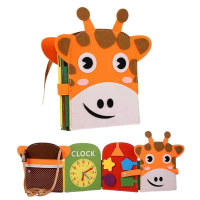 Tsawntd Busy Book Backpack Educational Felt Montessori Busy Board Shape & Color Cognitive Cute Giraffe Toddler Sensory Toys for Boys Girls