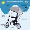 BABY JOY Kids Tricycle, 8-in-1 Folding Toddler Trike w/Push Handle, Removable & Adjustable Canopy, 5-Point Safety Harness, Rotatable Seat & Storage Pocket, Pushing Toddler Bike for 1-6 (Gray) view 3