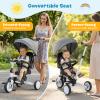 BABY JOY Kids Tricycle, 8-in-1 Folding Toddler Trike w/Push Handle, Removable & Adjustable Canopy, 5-Point Safety Harness, Rotatable Seat & Storage Pocket, Pushing Toddler Bike for 1-6 (Gray) view 4