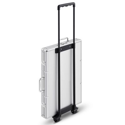 Dansydaisy 1000 Pcs Large Capacity Rolling Poker Chip Case Empty with Wheels and Telescoping Handle, 23.6" x 15" Aluminum Trolley Storage Case for Casino Tournament Travel (No Chips Included)