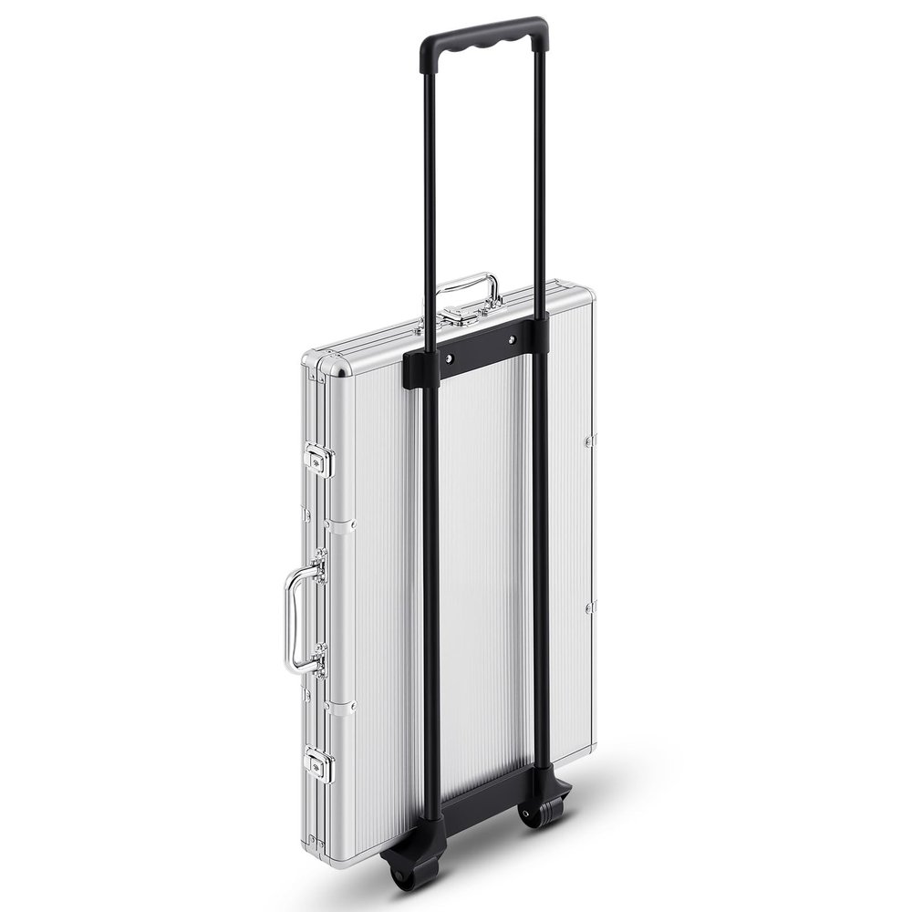 Dansydaisy 1000 Pcs Large Capacity Rolling Poker Chip Case Empty with Wheels and Telescoping Handle, 23.6" x 15" Aluminum Trolley Storage Case for Casino Tournament Travel (No Chips Included)