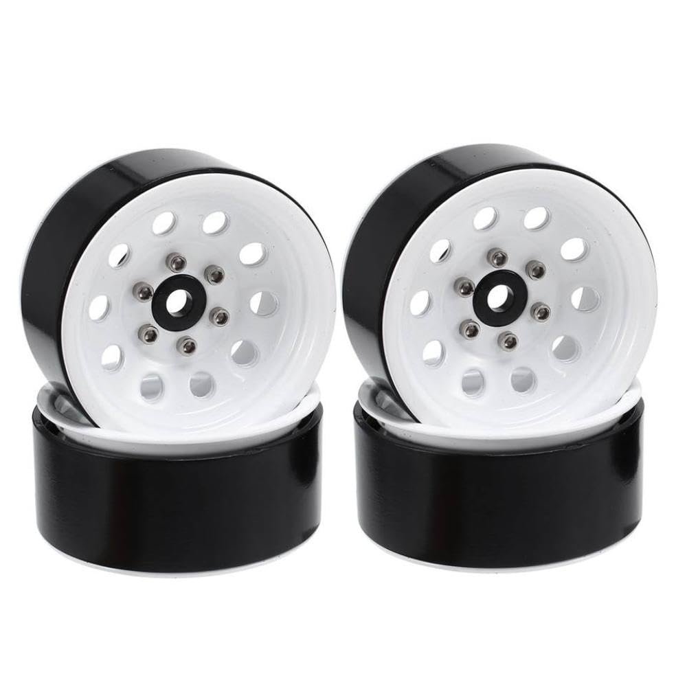 1.9" 113g Metal Beadlock Wheel Rim Hub Compatible with 1 10 Scale RC Crawler Car Fits Gen8 Models(White)