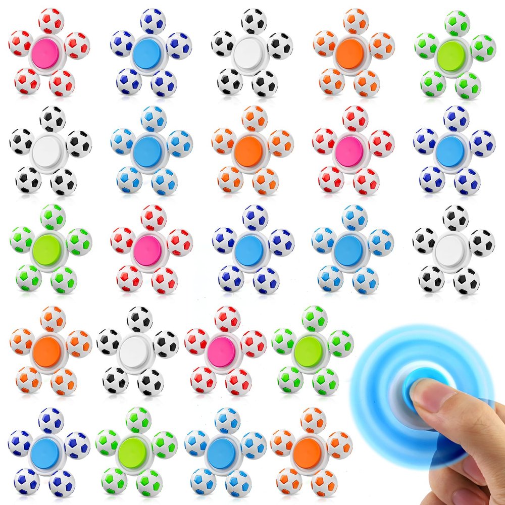 24 Pack Fidget Spinner for Soccer Party Favors, Sensory Fidget Toys Bulk for Classroom Prizes, Stress Relief Fidget Spinners for Kids with Autism ADHD, Goodie Bag Stuffers, Fidget for Kids