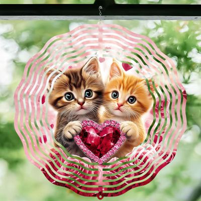 10 Inch Cat Wind Spinner, 3D Stainless Steel Hanging Kinetic Wind Sculpture Gifts for Garden Yard Art Indoor Outdoor Window Porch Front Door Decor, Women, Spring Decorations