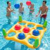 2 in 1 Pool Toys Games Set Inflatable Pool Float with 10 Balls & 8 Rings Tic-Tac-Toe Pool Games for Adults Kids, Fun Summer Party Beach Outdoor Yard Game, Yellow view 1