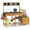 CHEFJOY Mud Kitchen, Wood Pretend Kitchen for Toddlers, Independent Plant Growing Box & Trellis, Real Faucet with All Accessories, Running Water, Sink, Outdoor Playset for Boys Girls Aged 3+ (Brown) view 1