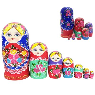 ywzmsd 7Pcs/Set Russian Nesting Dolls, Wooden Matryoshka Doll Set with Girls Printing Effortless Disassembly & Assembly Nesting Dolls for Collection Decoration