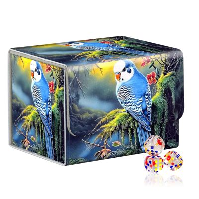 VOGDMKJG Trading Card Deck Box Fit 100+ Single Sleeved Cards,PU Leather Magnetic Closure Card Storage Box With 3 Dice For MTG/TCG/PTCG/Magic/Sport Card Storage Case Horizontal Design Blue Bird