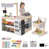 Costzon Kids Grocery Store Playset, Wooden Play Store w/Lights & Sound, Shopping Cart, Blackboards & Cash Register, Toddler Toy Grocery for Boys and Girls Ages 3+ (Natural, 35.5" x 31" x 41") view 1