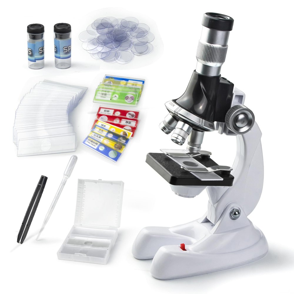115 Pcs Microscope Science Kit for Kids with 100X-1200X Magnification,Equiped with Prepared and DIY Blank Slides Microscope for Beginner Boys Girls