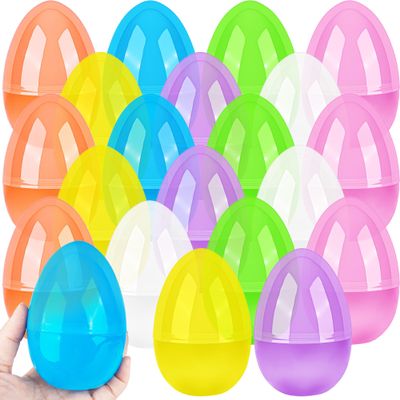 Barblog 21 Pcs 4.5 Inches Plastic Easter Eggs Fillable Easter Egg Large Empty Transparent Colorful Bright Eggs for Easter Hunt, Easter Basket Stuffers, 7 Colors