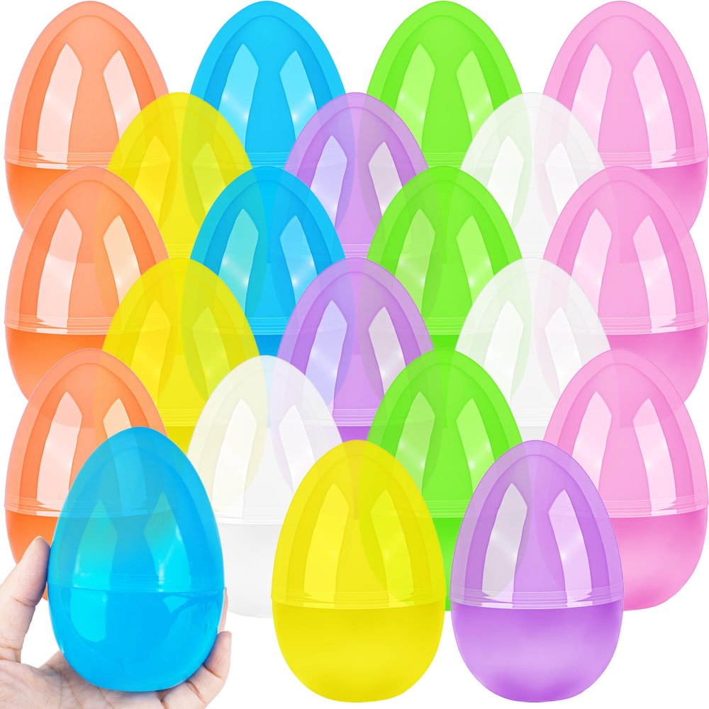 Barblog 21 Pcs 4.5 Inches Plastic Easter Eggs Fillable Easter Egg Large Empty Transparent Colorful Bright Eggs for Easter Hunt, Easter Basket Stuffers, 7 Colors