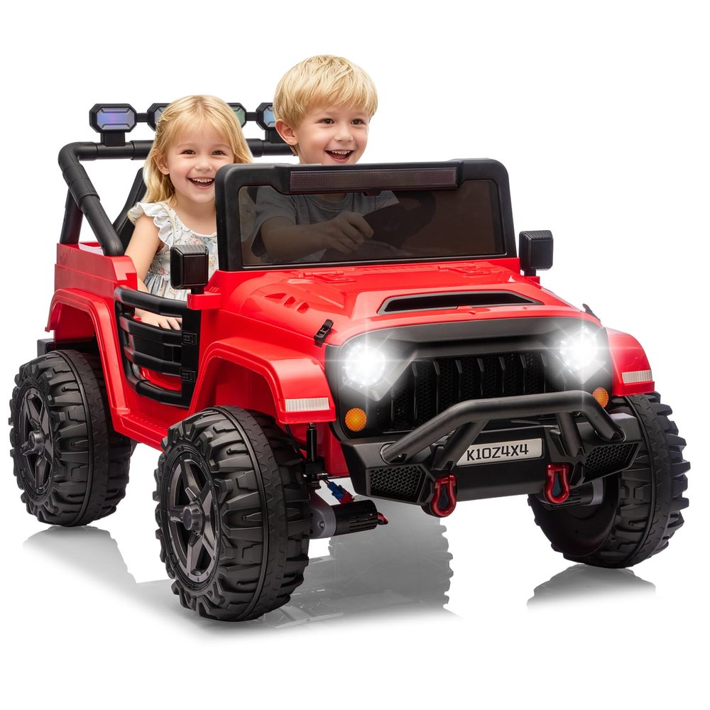 24V 2-Seater Electric Ride on Car for Kids, Ride on Car Toy for Kid,4x4 Truck with Remote Control,Spring Suspension, 3 Speeds, LED Lights, Bluetooth