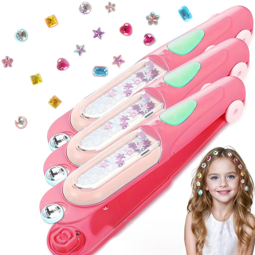 Glitter Diamond Styling Tools Hair Gemstone Styling Set to Light Up Girls,Bling Bling Hair Gem Stamper Kit for Girls,Hair Gem Styling Tool for Hair Braiding,Festivals,DIY Hairs (3 Pcs)