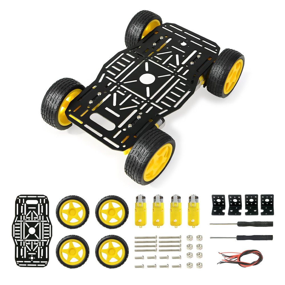 4WD Robot Car Chassis Kit for Arduino Raspberry Pi with Aluminum Alloy Chassis, TT Motor, 4 Wheels, Robot Car Platform for Robotics Projects, DIY Robot Chassis