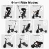 INFANS 9-in-1 Foldable Toddlers Tricycle, Converts Stroller to Balance Bike with Adjustable Push Handle, Canopy & Backrest, Pedal Conversion, Retractable Rear Wheels for 1-6 Years (Black) view 3
