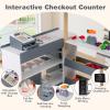 Costzon Kids Grocery Store Playset, Wooden Play Store w/Lights & Sound, Shopping Cart, Blackboards & Cash Register, Toddler Toy Grocery for Boys and Girls Ages 3+ (Grey, 35.5" x 31" x 41") view 3