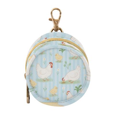 Chicky Hen Rustic Farm Flower Blue Stripe Newborned Girl Travel Pacifier Holder with Zipper and Clip Key Chain Wallet, Travel Accessories