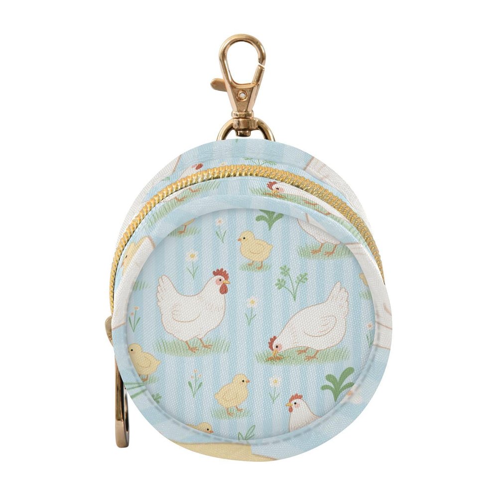 Chicky Hen Rustic Farm Flower Blue Stripe Newborned Girl Travel Pacifier Holder with Zipper and Clip Key Chain Wallet, Travel Accessories