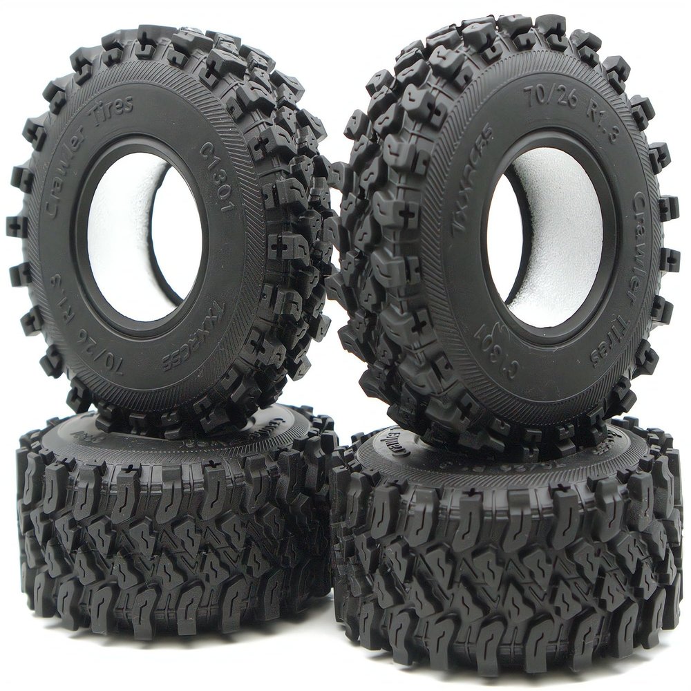 TxxRcss 1.3 Inch Sticky Soft Tires 70 * 26mm for TRX-4M SCX24 1/18 1/24 Wheels Upgrades, High Viscosity RC 1.3 Crawler Tires Rubber Tyre (C1301)