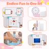 Costzon Wooden Doctor Playset, Medical Office Activity Center w/ Exam Room, Check-in & Waiting Areas, Height Measurer, Sink, Multi-Sided Pretend Play Doctor's Office, Gift for Boy Girl Aged 3+ (Pink) view 2