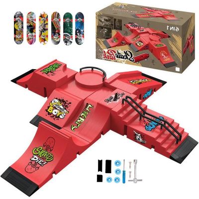 Fingerboard Skate Park Set Compatible with Tech Deck Skateboards, Featuring 6 Ramps, 6 Fingerboards, and Fingerboard Obstacles, Ideal for Fingerboard Enthusiasts