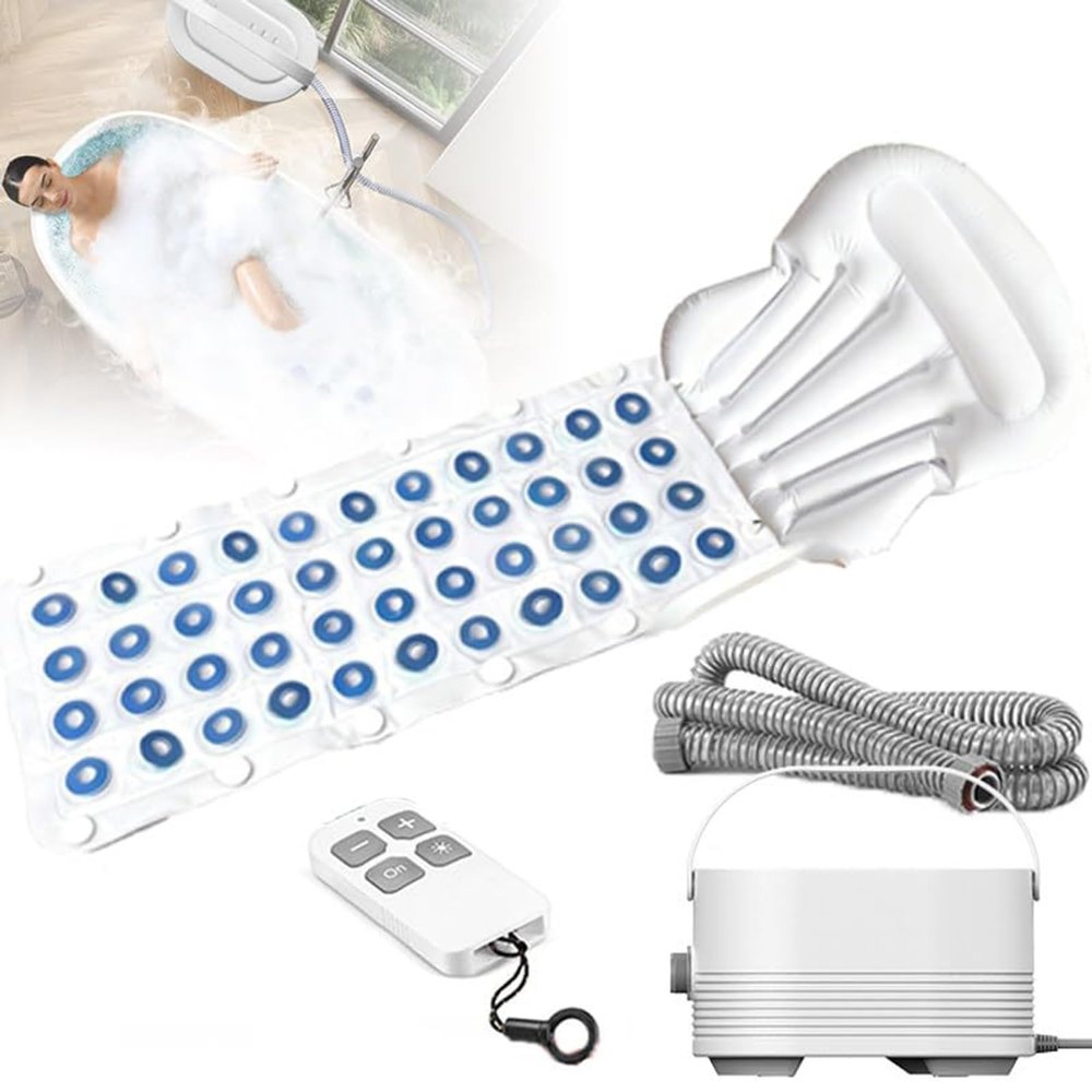 200W Electric Bubble Machine (47.2 * 15.75in) - 6 Gear Adjustment & Bath Mat Heating, Home Surfing Massage Bath Mat, Non-Slip Bath Mat W/Pillow & Remote, Relieve Stress, Improve Sleep