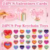 24 Pcs Valentines Day Gifts, Heart Pop Keychain Fidget Toys with Valentines Cards, Valentines Day Gifts for Classroom Exchange Party Favors Prizes view 2