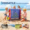 Jumbo 4 in a Row Game, Height Adjustable(2.7-3.2 FT) Outdoor Connect 4 w/Quick Release, Giant Connect Four with Basketball Hoop, Ring Toss & Net, Backyard Party Game for Adults Kids, Blue view 3