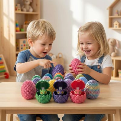 3D Printed Poseable Dragon with 12 Surprise Dinosaur Eggs, Creative Fidget & Sensory Toy Set, Unique Collectible Gift for Birthdays, Christmas & Home Decor (Green/Yellow)