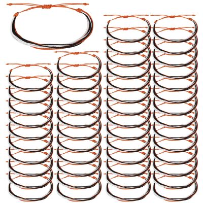 50 Pcs Team Bracelet Bulk, Adjustable Bracelet for Basketball Softball Baseball Football Cheer Presents Cheerleader Accessories, Adjustable Rope Hockey Bracelets for Team Friends(Orange black white)