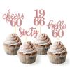 24 Pcs Glitter 60th Birthday Cupcake Toppers for Celebrating Sixty Years Old Birthday Party Decorations (Rose Gold) view 1