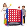 Jumbo 4 in a Row Game, Height Adjustable(2.7-3.2 FT) Outdoor Connect 4 w/Quick Release, Giant Connect Four with Basketball Hoop, Ring Toss & Net, Backyard Party Game for Adults Kids, Red view 2