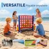 Jumbo 4 in a Row Game, Height Adjustable(2.7-3.2 FT) Outdoor Connect 4 w/Quick Release, Giant Connect Four with Basketball Hoop, Ring Toss & Net, Backyard Party Game for Adults Kids, Red view 3