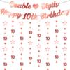 10th Birthday Decoration Banner Girls - 10 Pcs Rose Gold Glitter Double Digits Banner Garland Metallic Star Dot Hanging Streamer Bunting for Ten Year Old Party Background Decor Supplies view 1