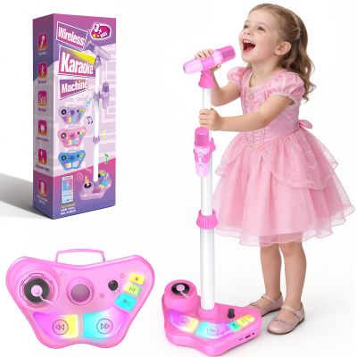 Kids Stand Karaoke Machine Toys for 3 4 5 6 7 8 Year Old Girls Gift, Kid Rechargeable Microphone Toddler Birthday Gift Singing Toy for Girl Ages 3-5 4-6, Portable Bluetooth Speaker with 2 Mics