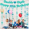 10th Birthday Decoration Boys Banner - 10 Pcs Teal Glitter Double Digits Banner Twinkle Star Dot Hanging Bunting Garland Streamer For 10 Year Old Party Wall Decor Supplies view 4