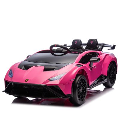 24V 2 Seater Kids Ride on Car, Licensed Lamborghini Huracan STO Electric Car, Kids Electric Ride-On Drift Car, 360Spin, LED, USB Port, Dynamic Music, Drift Feature, for Ages 3-6 (Pink)