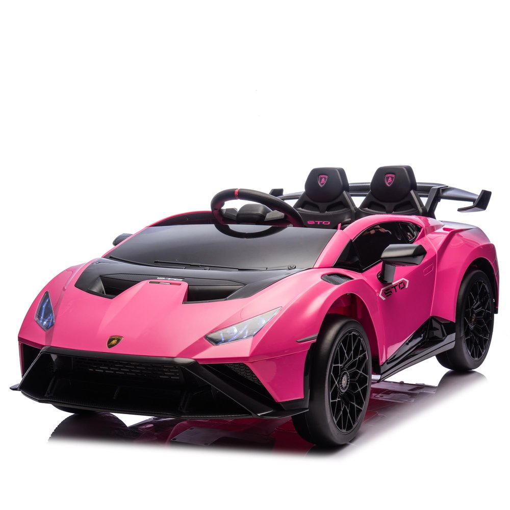 24V 2 Seater Kids Ride on Car, Licensed Lamborghini Huracan STO Electric Car, Kids Electric Ride-On Drift Car, 360Spin, LED, USB Port, Dynamic Music, Drift Feature, for Ages 3-6 (Pink)