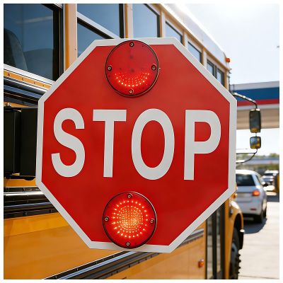 Double Sided School Bus Stop Sign, Reflective Aluminum With Electronic Controller High Visibility,Dc 12v/24v, 1/2/4 Pcs, For Bus Lane School Buses 1Pcs-24V
