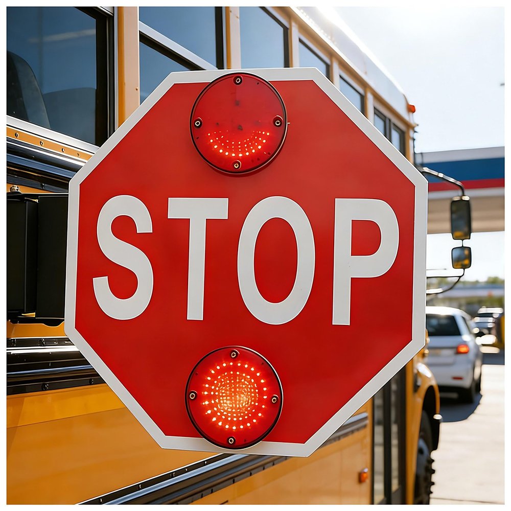 Double Sided School Bus Stop Sign, Reflective Aluminum With Electronic Controller High Visibility,Dc 12v/24v, 1/2/4 Pcs, For Bus Lane School Buses 1Pcs-24V