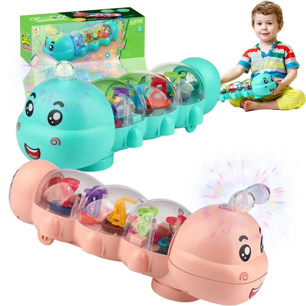 djiatog Caterpillar Crawling Toy with Light and Music, Moving Baby Toy for Early Learning and Play, Tummy Time Toy (2pcs)