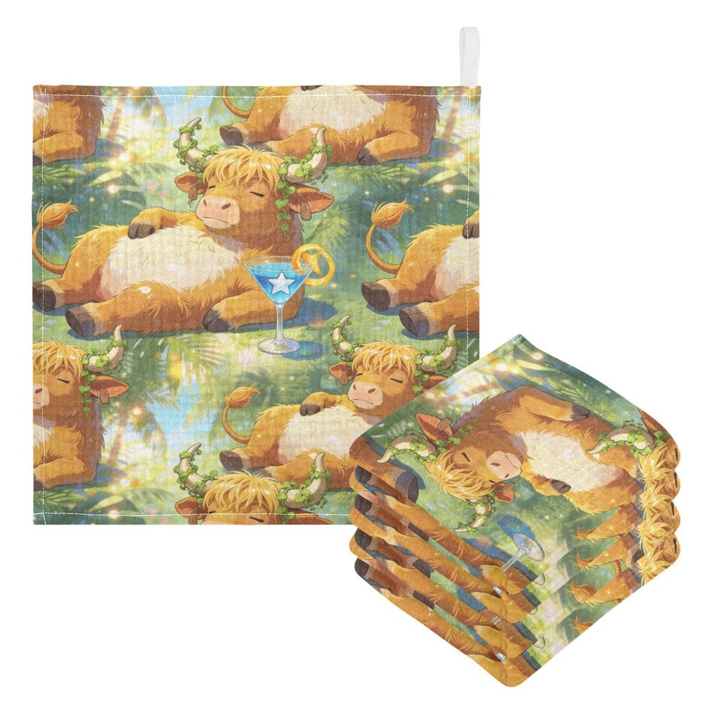CUPADA Baby Face Towels Muslin Washcloths Cute Cow Tropical Cocktail Absorbent Burp Wash Wipes Soft Towel for Newborn Infant 5Pcs