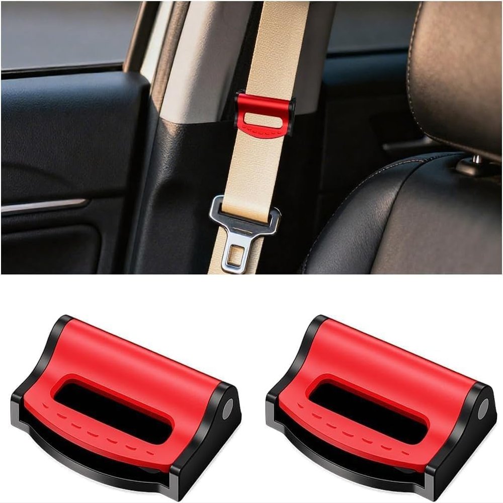2PCS Car Seat Belt Adjuster Clips,Adjustable Universal Seat Belt Positioner Clip for Adults/Kids,Prevent The Seat Cushion from Moving During Use for More Comfortable Driving (red)