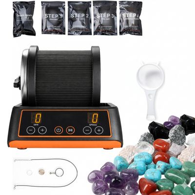 Rock Tumbler Kit, 2 lbs Rock Polishing Kit with 4 Speed Settings & 4-Day Timer, Low-Noise Stone Polisher with Rough Gemstones & Grits for Kids & Adults